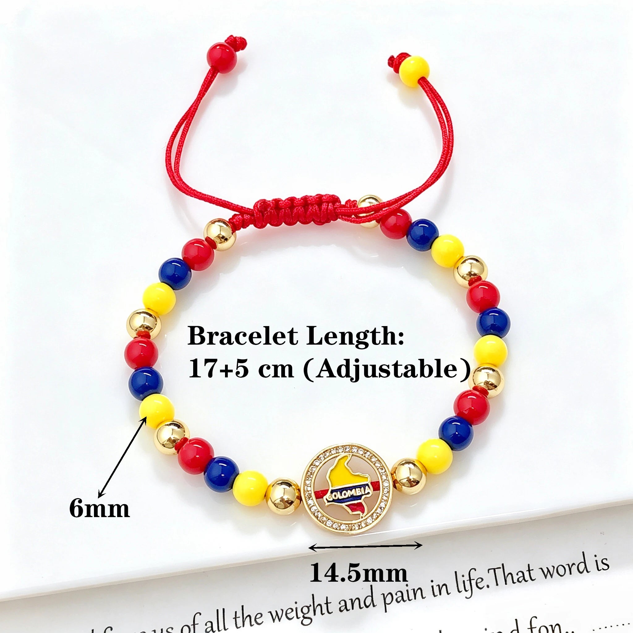 Yellow Blue Red Beads Braided Lucky Red Cord-Venezuela Colombia Flag Bracelet Adjustable Patriotic Enamel Jewelry for Men Women Qme