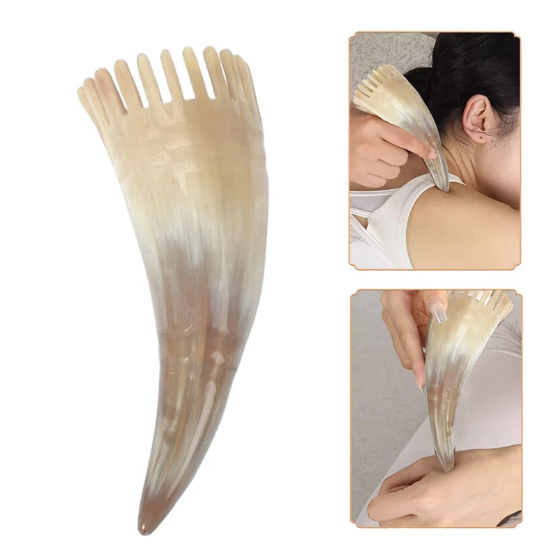 Hairdressing Tools Cow Horn Hair Scrubbing Combs Clean Scalp Head Qme
