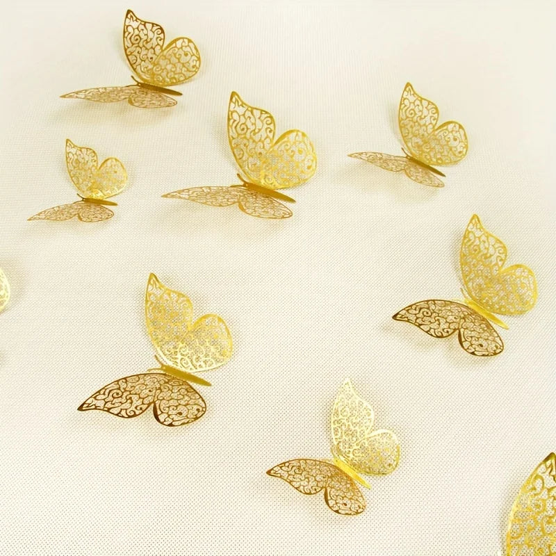 12 Hollowed Out Butterfly Wall Stickers Three-dimensional Simulation Qme