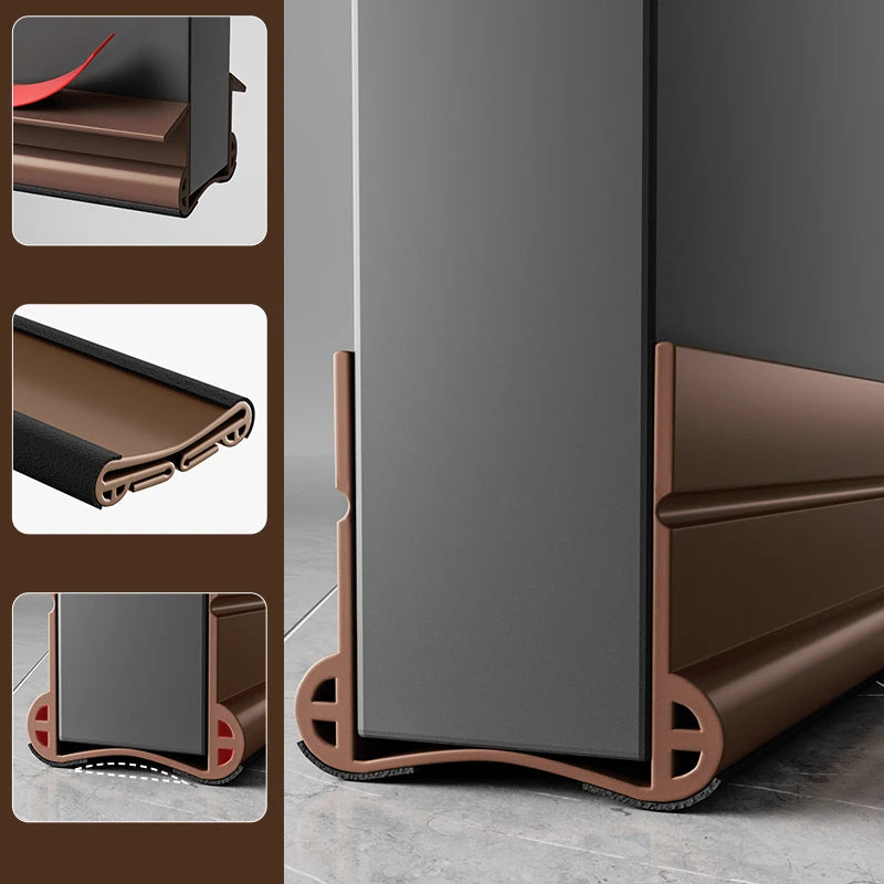93cm PVC Door Bottom Seal Strip Silent Flexible Door Gap Weather Strip Washable and Wear-resistant Seal Strip with Under Brush Qme