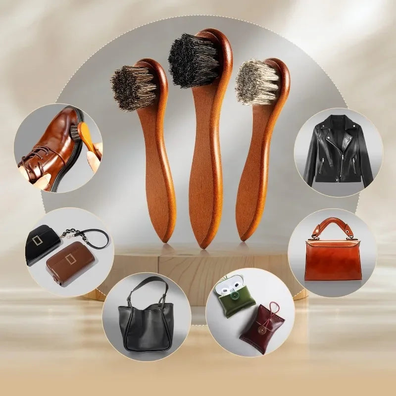 4-Piece Horse Hair Shoe Brush Shine Polish Leather Shoes Boot Qme