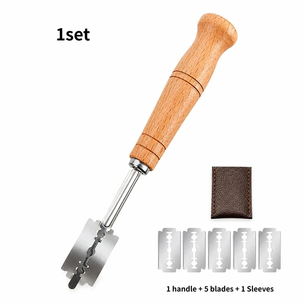Wooden Handle Curved Bread Slicer Stainless Steel Creative Bread Shaping Knife Dough Dividing Knife Baking Tools Qme 1 set