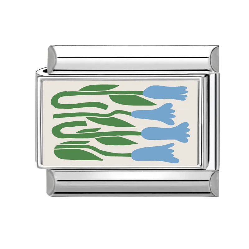 Fashion 3D Pattern Grapefruit Blue Flowers Piano Italian Charm Links Fit 9mm Stainless Steel Bracelet Jewelry DIY Making Beads Qme Style 1