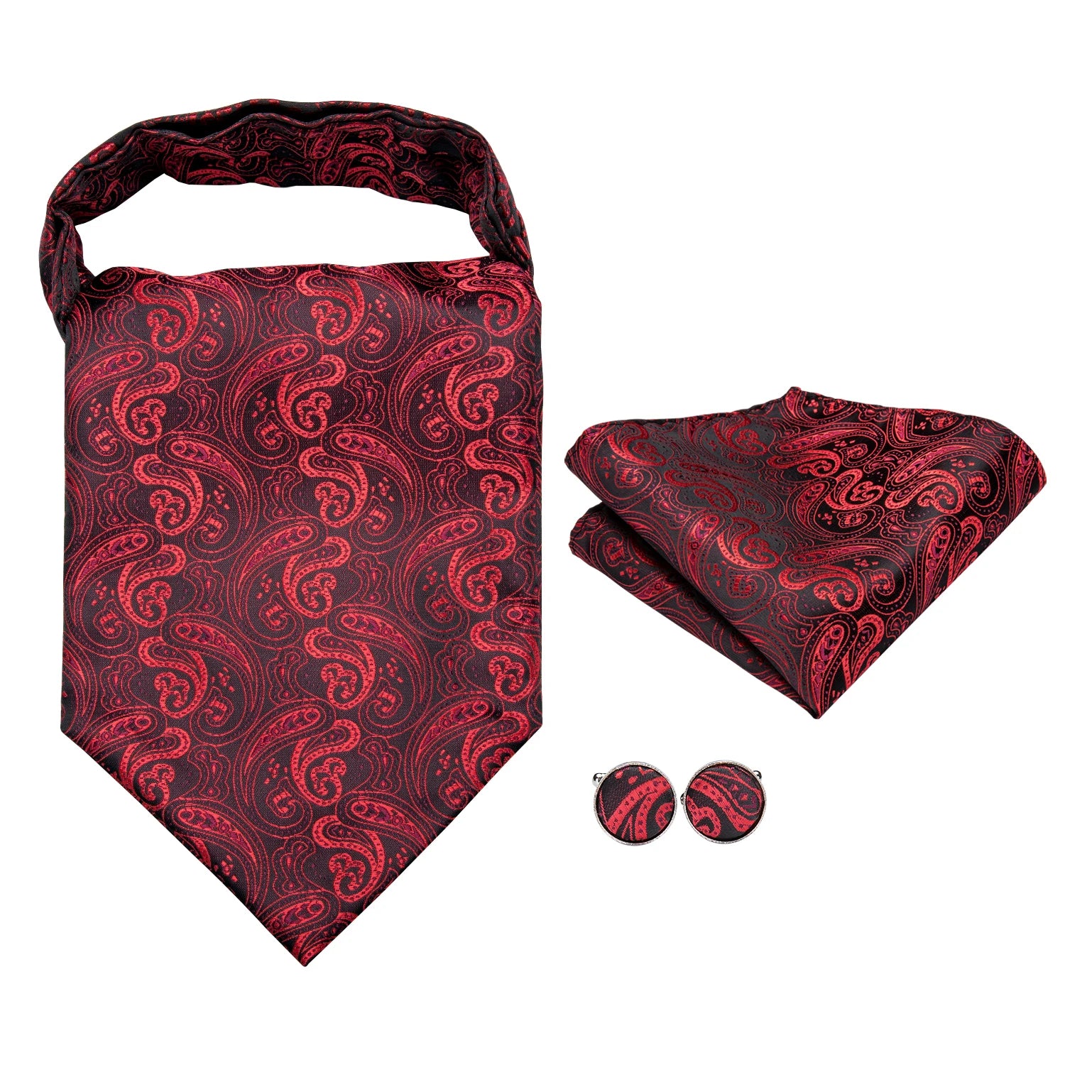 Hi-tie Mens Ascot Brooch Black Blue Red Gold Purple Paisley Cravat Qme