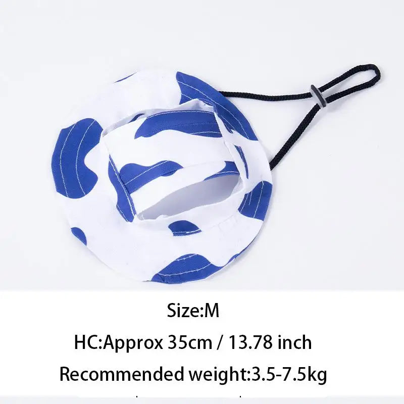 Pets Hat Ear Holes Adjustable Baseball Cap Medium Small Dogs Summer Qme M Blue white