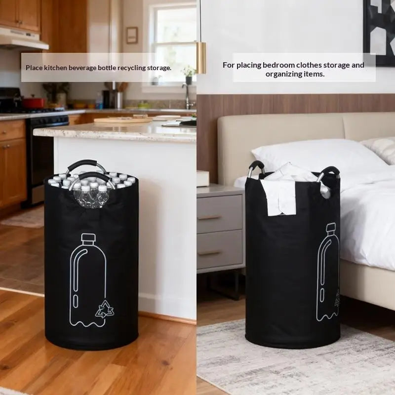 .Large Capacity Empty Bottle Storage Basket With Aluminum Handle 82L Wastewater Bottle Collector Bag Folding Recycling Bin. Qme