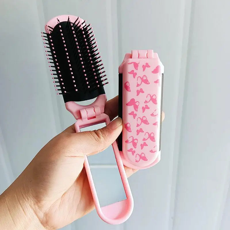 Pink Butterfly Love Pattern Foldable Hair Comb Straight Curly Qme