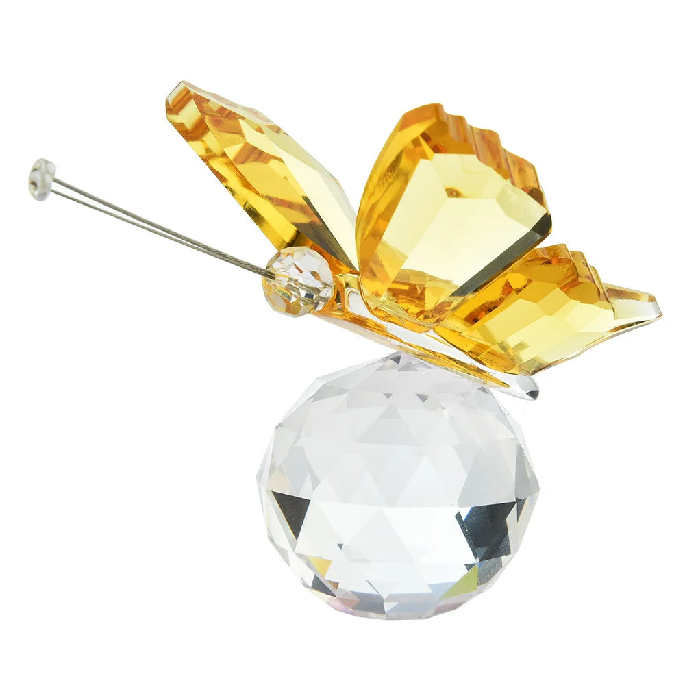 3D Butterfly Crystal Figurine Creative Souvenir Desktop Ornament Home Qme yellow