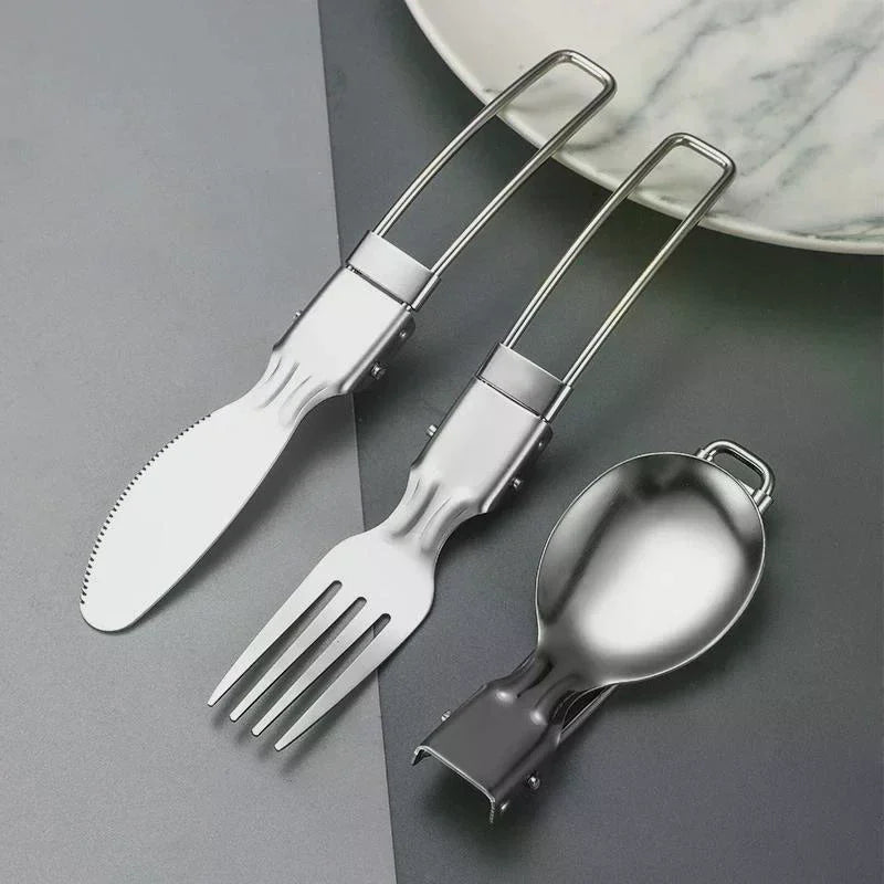 304 Stainless Steel Folding Cutlery Set Knife Fork Spoon Portable For Outdoor Picnics Camping Back To School Student Cutlery Box Qme