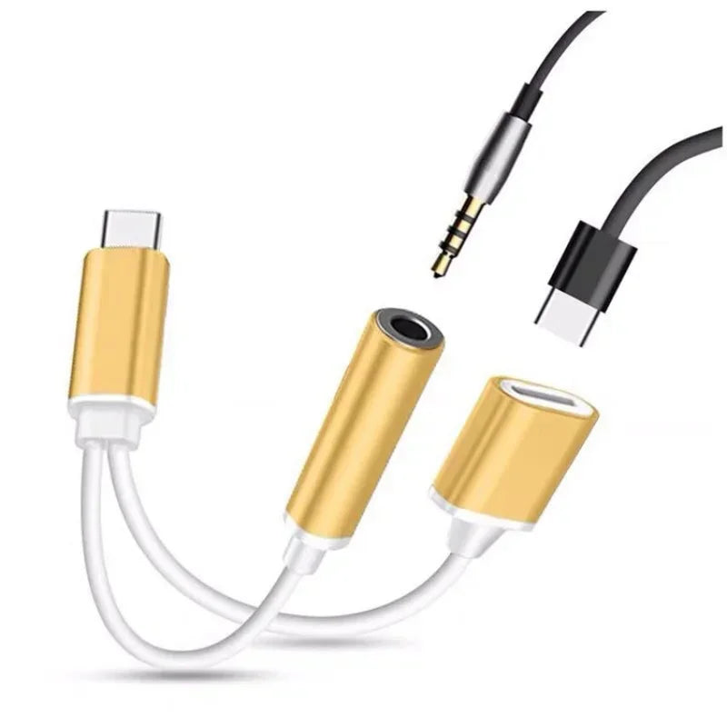 5pcs Type-C Adapter 2 In 1 Type C To 3.5 Earphone Adapter Audio Type-c To Earphone 3mm Jack AUX Usb C 3.5 for Xiaomi Huawei Qme Gold