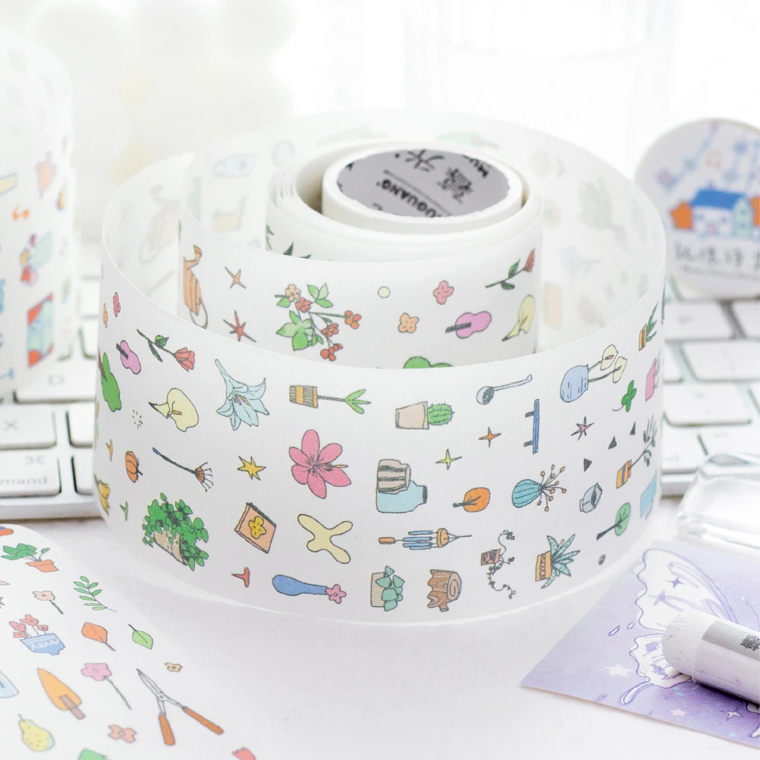 200cm/Roll INS Cartoon Masking Tapes Daily Life Decorative Label Stickers for Journal Scrapbooking Diary Album Stationery Tape Qme