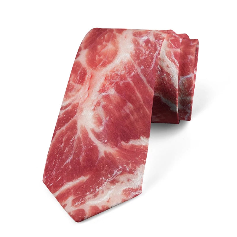 Unisex Meat Design Tie Fashion Food Printing Men's Fun Wedding Party Qme style5