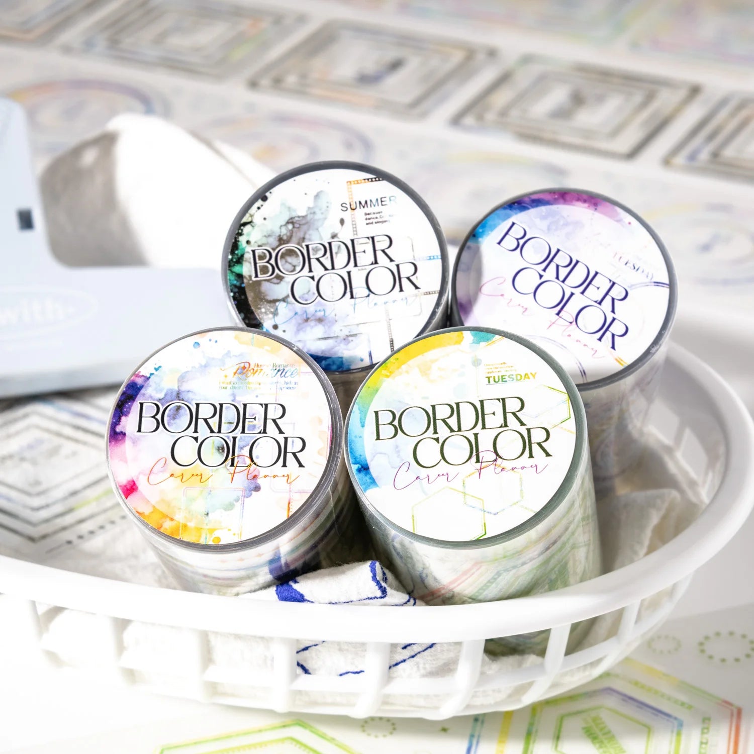1 Roll Colorful Border Theme PET Pre-Cut Washi Tape for Scrapbooking Journal DIY Decoration, Phone Case Collage Stickers Qme