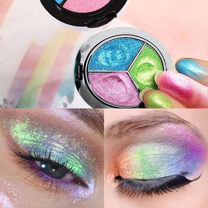 3 Colors Pearlescent Eyeshadow Palette Creamy Mousse Texture Earth Qme