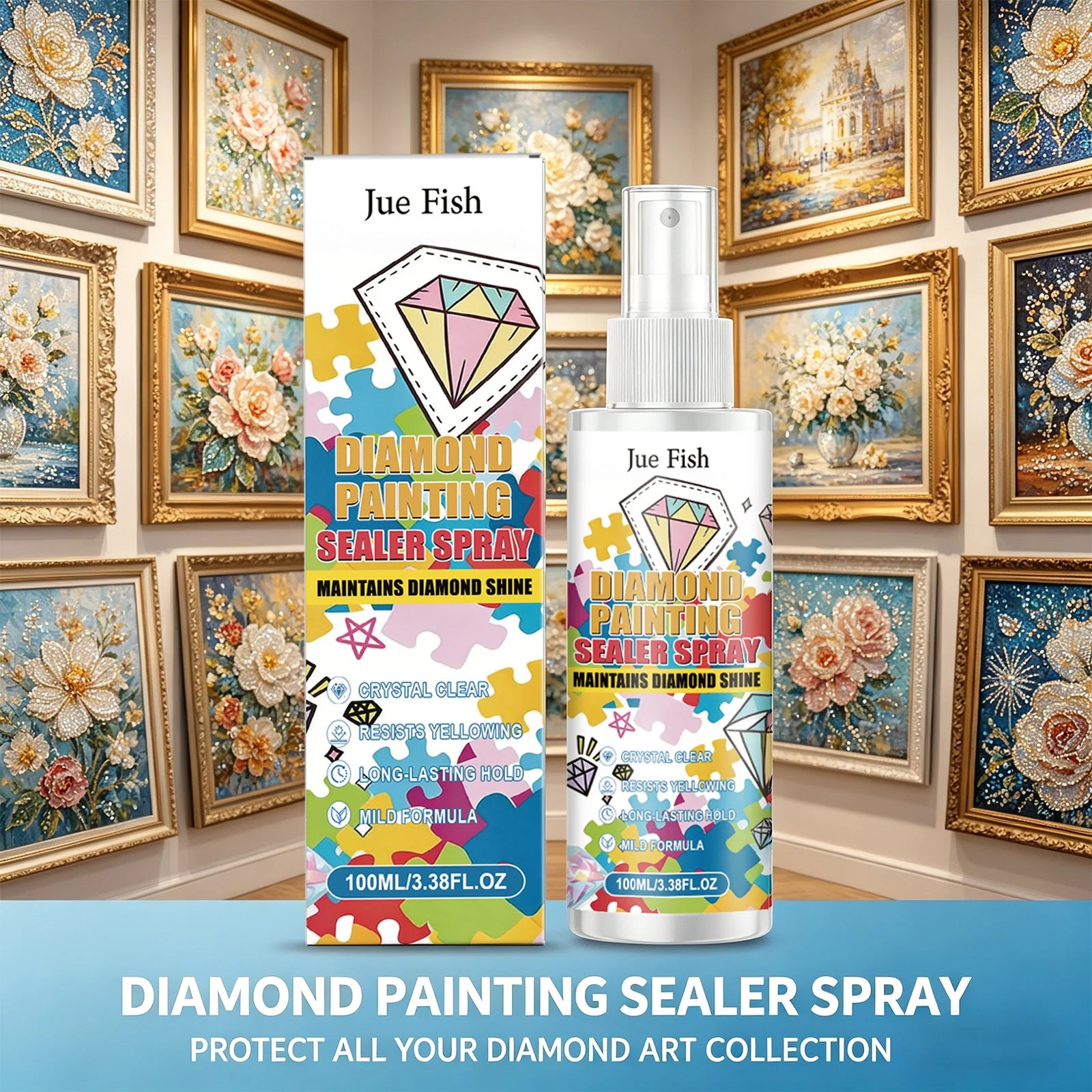 Diamond Painting Sealer Spray Anti-Yellowing Permanent Hold & Shine Effect Dustproof Diamond Art Crystal Clear Protective Spray Qme