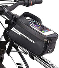 Bike Phone Front Frame Bag, Waterproof Pouch Bike Handlebar Bag Cycling Front Top Tube Touchscreen Phone Mount for Smartphone up Qme black