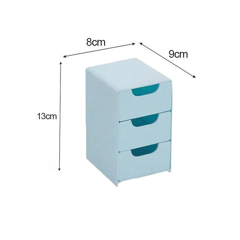 3-Tier Cosmetic Storage Box Organizer With Drawers Multifunctional Countertop Storage For Jewelry Office Supplies Qme Blue