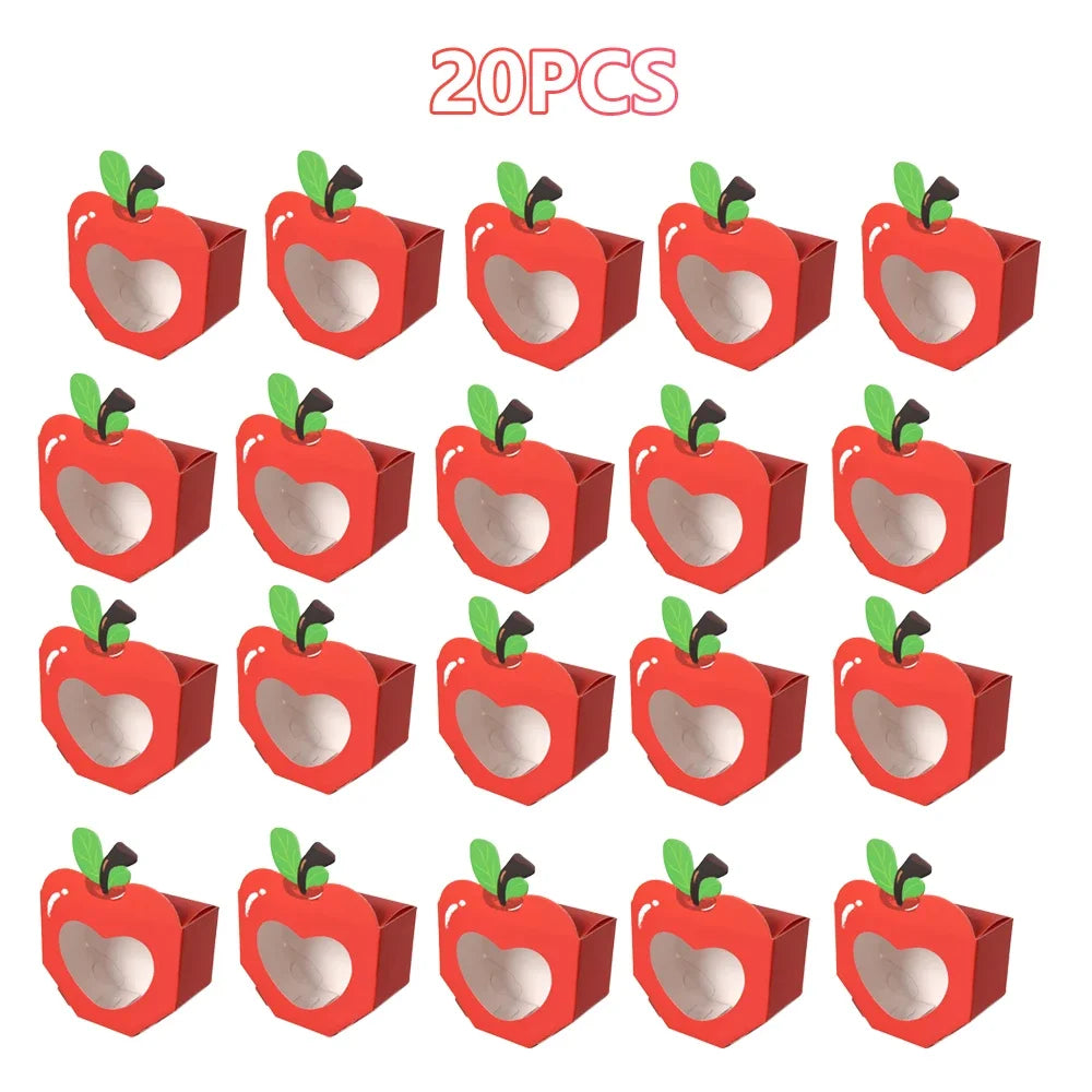 10/20Pcs Apple Window Candy Boxes Heart Winow Gift Box Mini Red Snack Sweet Paper Holder for School Birthday Wedding Party Favor Qme 20Pcs as shown