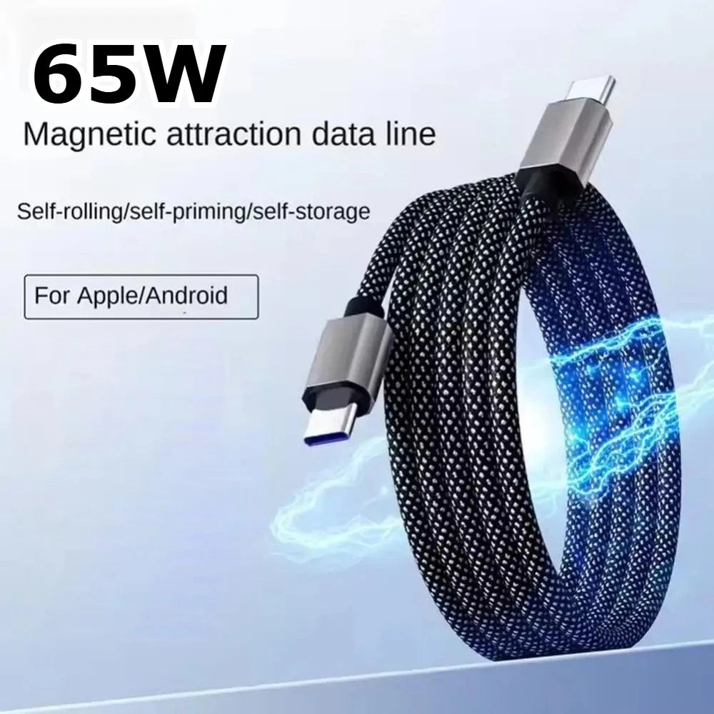 Magnetic USB C To Type C Braided Fast Charge Data Cable USB PD 65W Fast Charging Cable Quick Charge 3.0 Cable For Samsung Xiaomi Qme