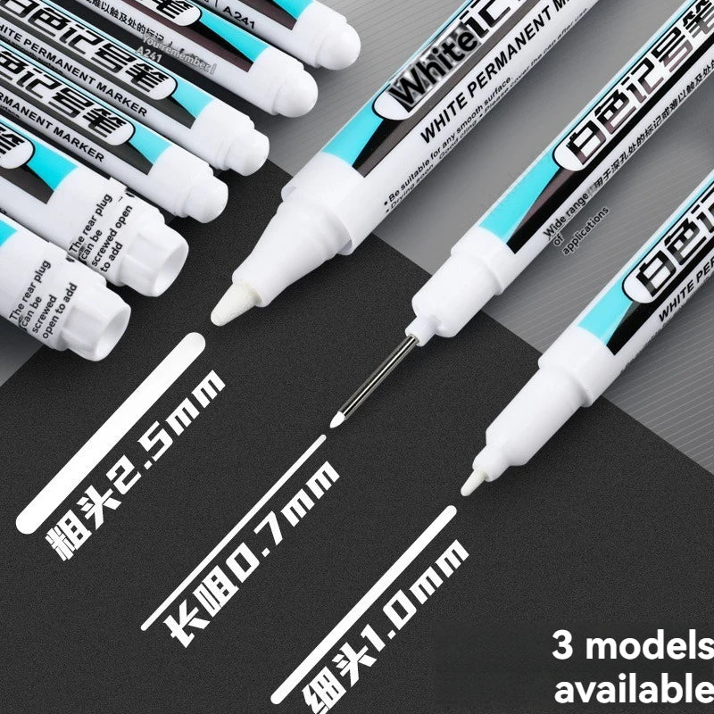 1/10/20Pcs White Permanent Paint Marker Pens 0.7/1.0/2.5mm Tip Waterproof for Glass Stone Metal Plastic Leather DIY Art Craft Qme