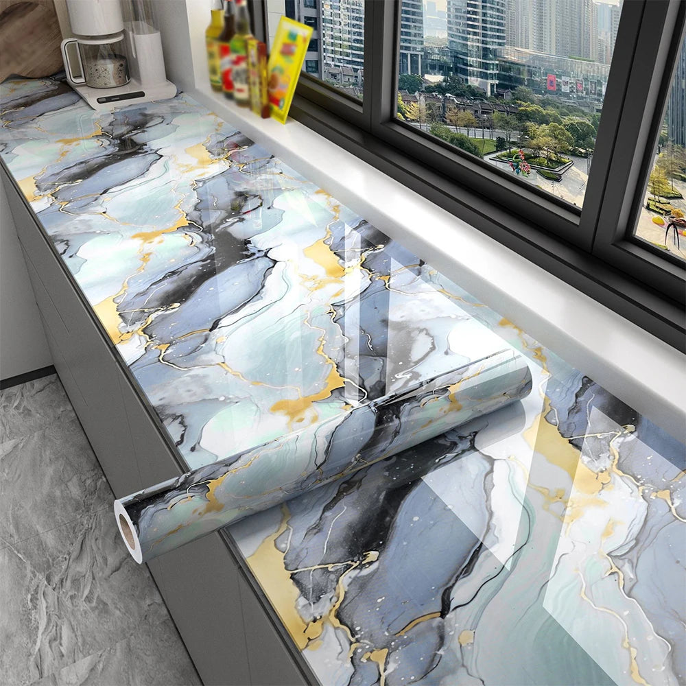 40cm Marble Kitchen Oil-proof Stickers Self-Adhesive Waterproof Cabinet Stove Countertop Wallpaper Desktop Bathroom Renovate Qme