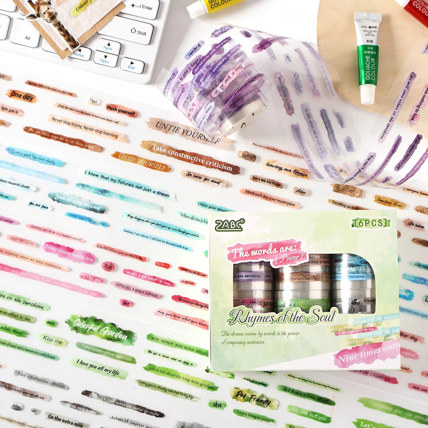 Cartoon English Phrases 50mm*2m Adhesive Tape Set Masking Tapes with Sticky Note Paper for Scrapbooking And Journaling Supplies Qme