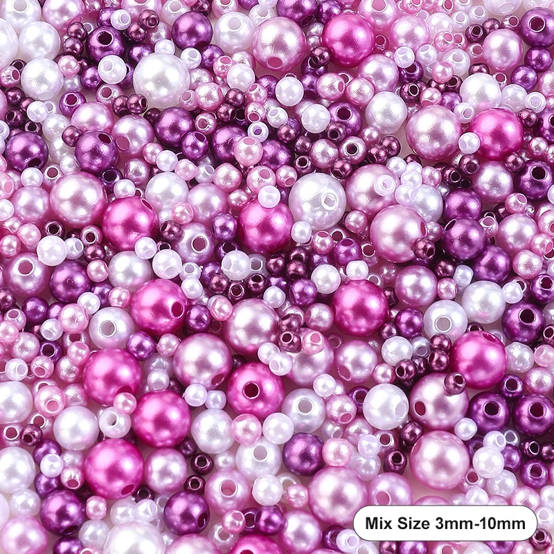 Mixed Size Acrylic Pearl Beads Round Tiny Craft Beads Loose Pearls for Jewelry Making DIY Craft Necklaces Bracelets 30g/pack Qme 7
