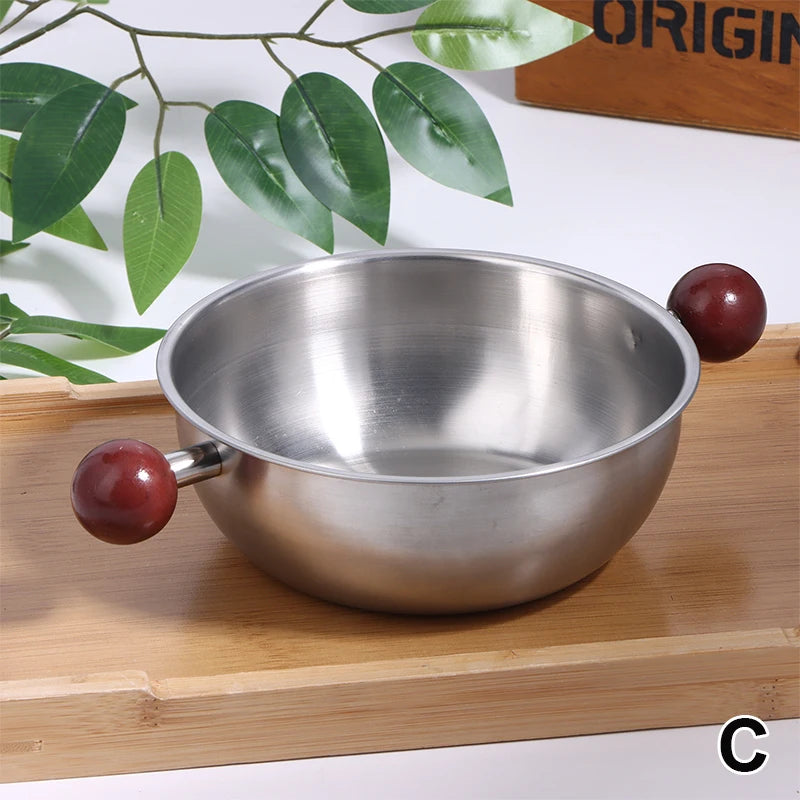 Single-person Heat-resistant Stainless Steel Pot Wood Handle Kitchen Qme C
