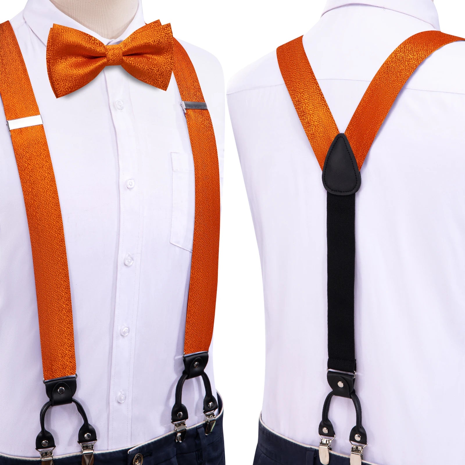 Hi-tie Silk Mens Braces Bowtie Hanky Cufflinks Y Back Clip Adjustable Qme BD-3194