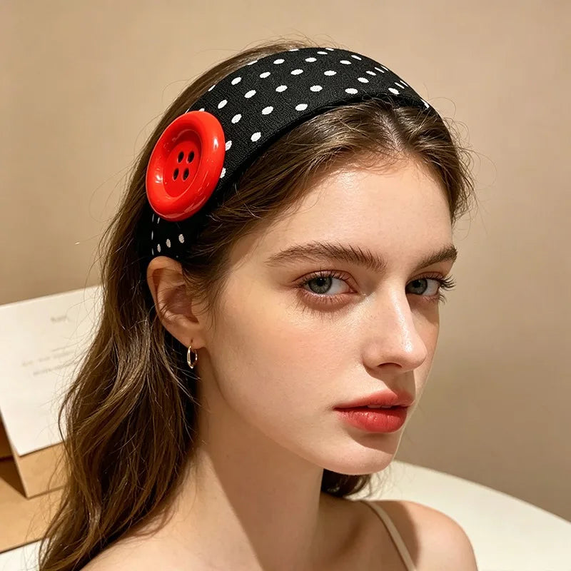 2026 New Summer Dopamine Colorful Large Button Wave Dot Headband Fashion Korean Ins Elastic Headband Hairbands Qme