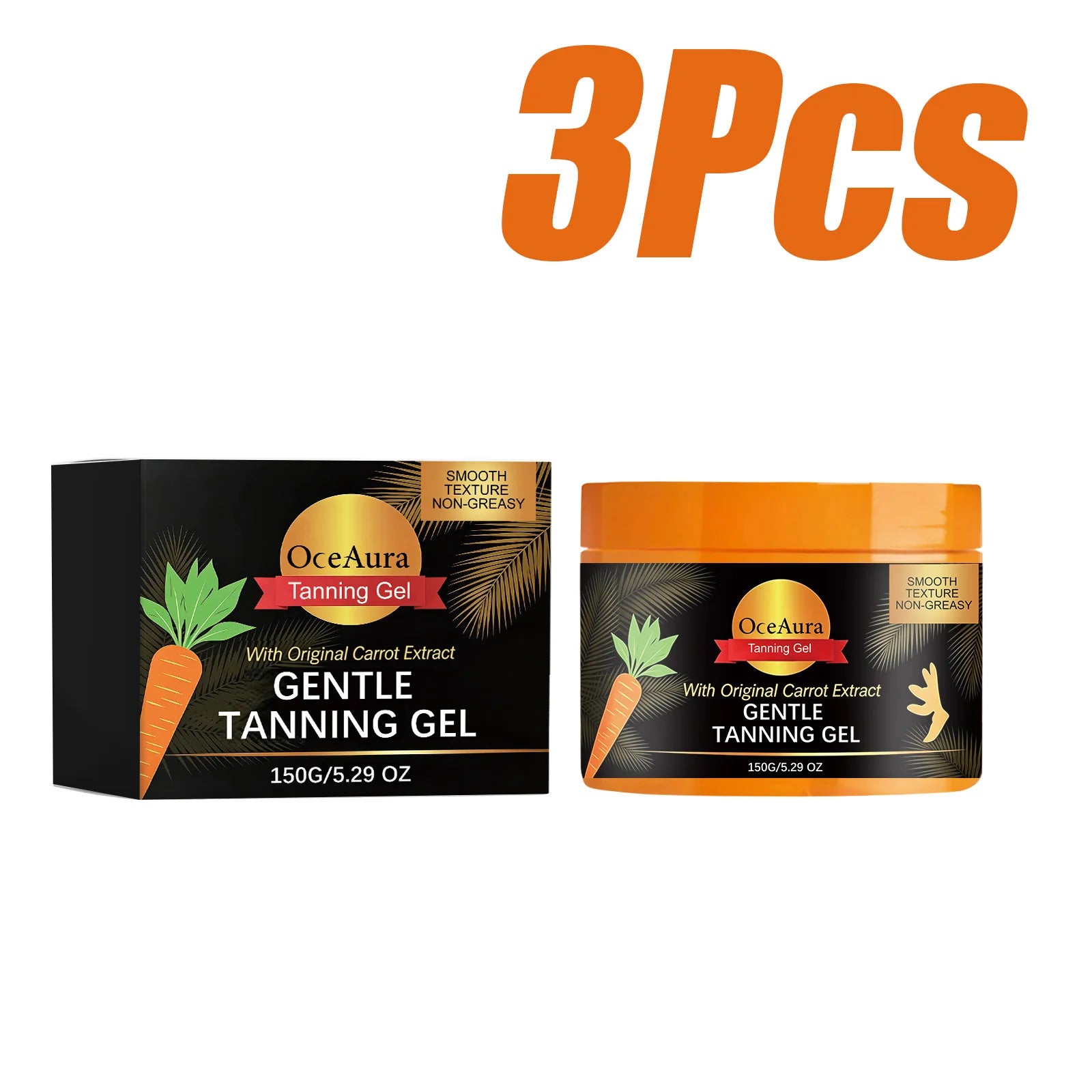 Carroten Gentle Tanning Gel Natural-Looking Sunless Tanner for Body Streak-Free Gradual Tan Hydrating Body Bronzer Non-Greasy Qme 3 x 150g Boxed