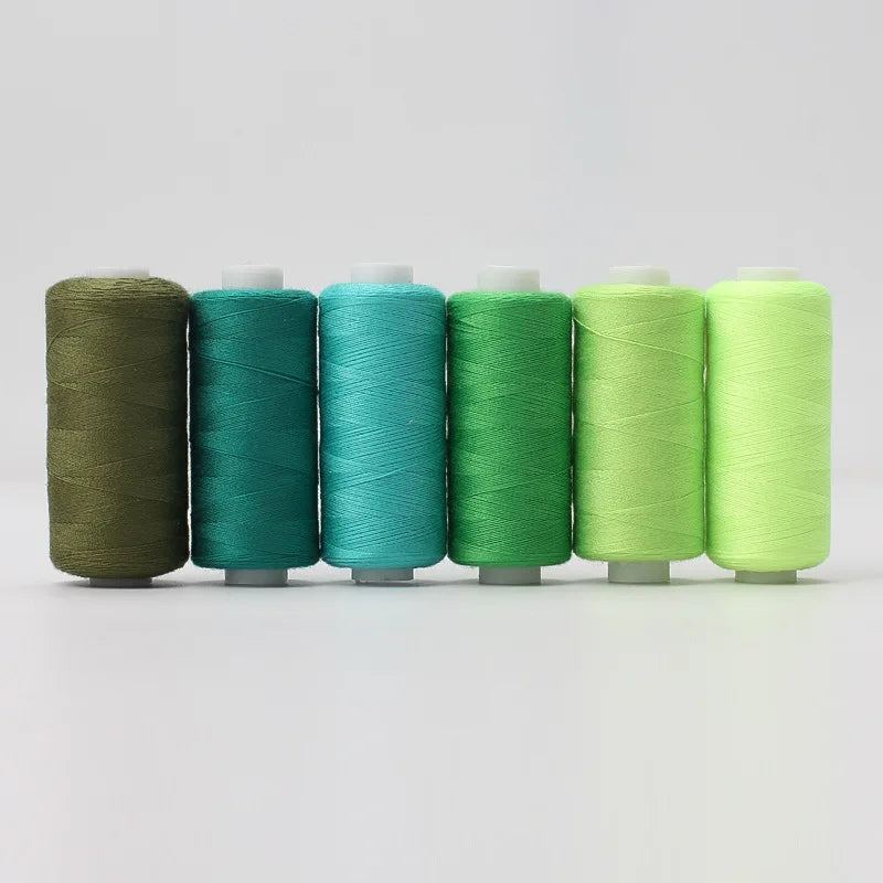 6 Rolls Polyester Sewing Thread Set Assorted Colors Polyester Sewing Machine Thread for Home DIY Manual and Mechanical Sewing Qme Green Series