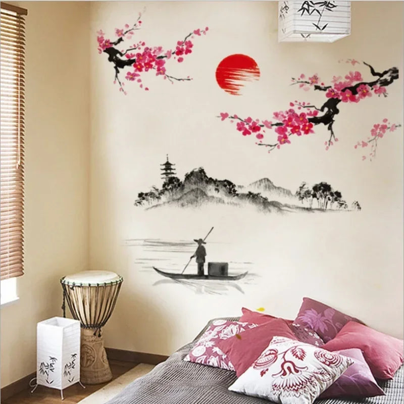 Chinese Sakura Japanese Pink Cherry Blossom Tree Decoration Mural Qme