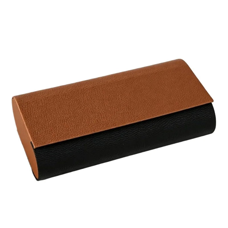 Double Layer Glasses Case Sturdy Faux Leather Magnetic Closure Holds Qme Brown Black