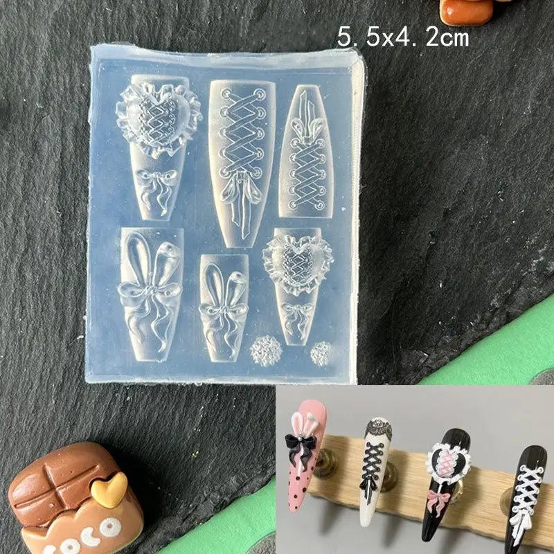3D Floral Bow Design Manicure Decor Tools Silicone Nail Mold Stamping Qme A6