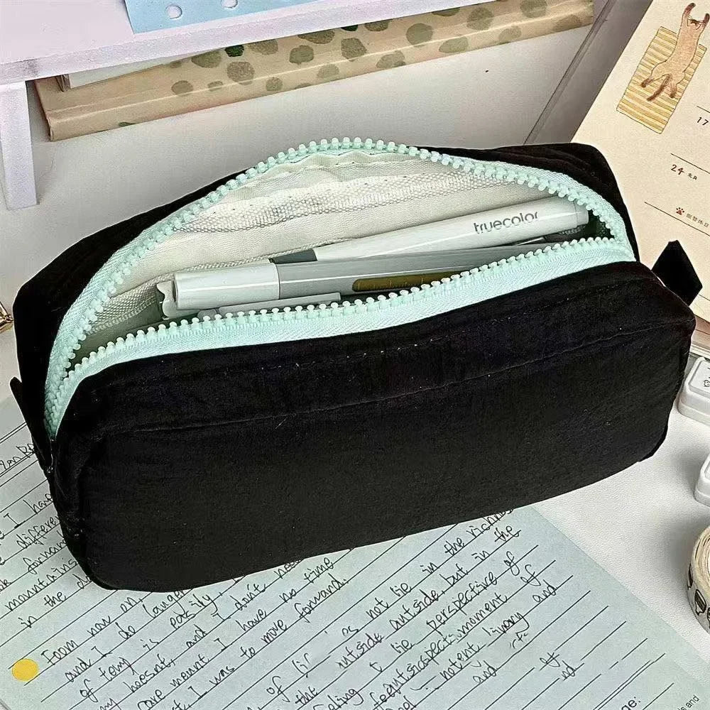Zipper Pen Bag Simplicity Solid Design Large Capacity Pencil Case Qme