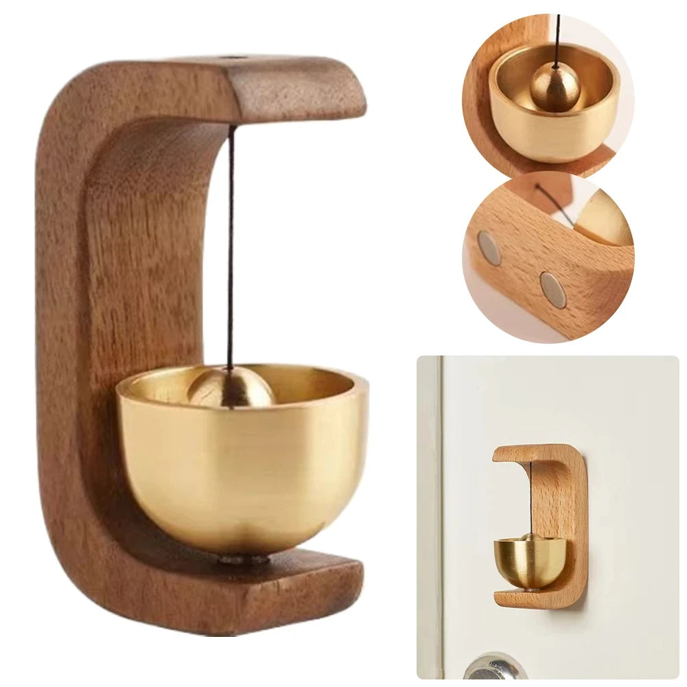 Dopamine Wind Bell Magnetic Suction Door Glue Free Wind Chimes Entrance Doorbell Reminder Walnut Wood Wind-bell Home Decor ﻿ Qme
