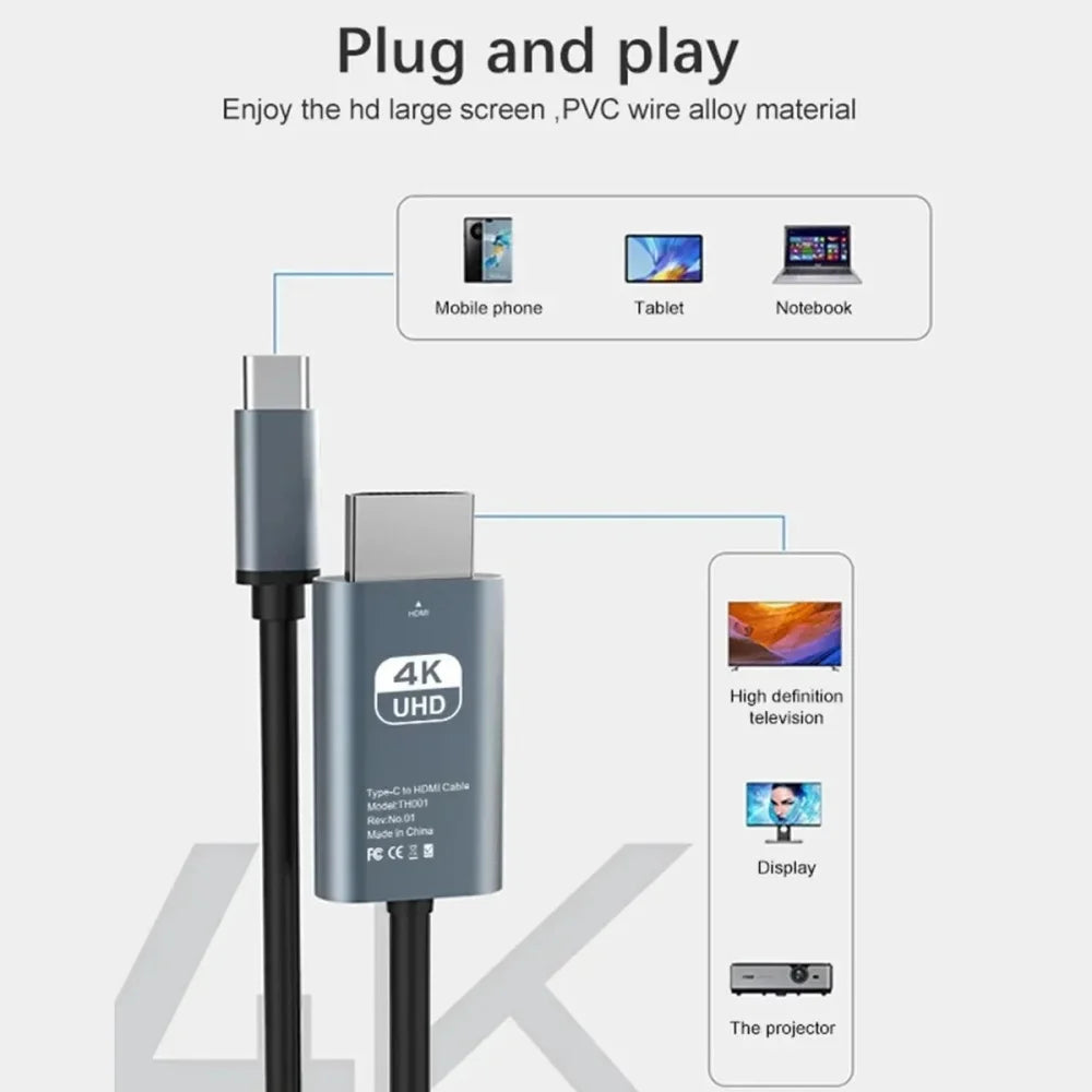 Type C To hdmi-Compatible HD Plug&Play 4K 60Hz USB C to hdmi TV Cable For Game Console Laptop Mobile Phones TV Display Converter Qme