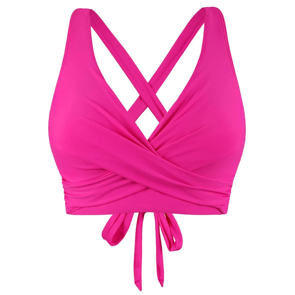 Female Basic Backless Sexy Swimming Top Fashion High Waist Solid Color Cross Tie Bra Pad No Steel Support Swimsuit Qme