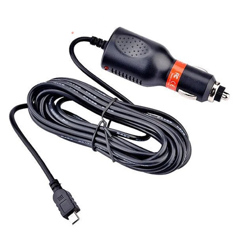 3PCS 5V 2A Micro or Mini 5pin Dash Cam Car Cigarette Adapter Lighter Socket Charger 3.5m Cable Length for Garmin Car GPS DVR Qme straight 3PCS