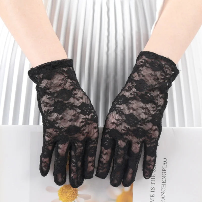Women Lace Short Tulle Black Summer Uv-proof Driving Gloves Female Qme