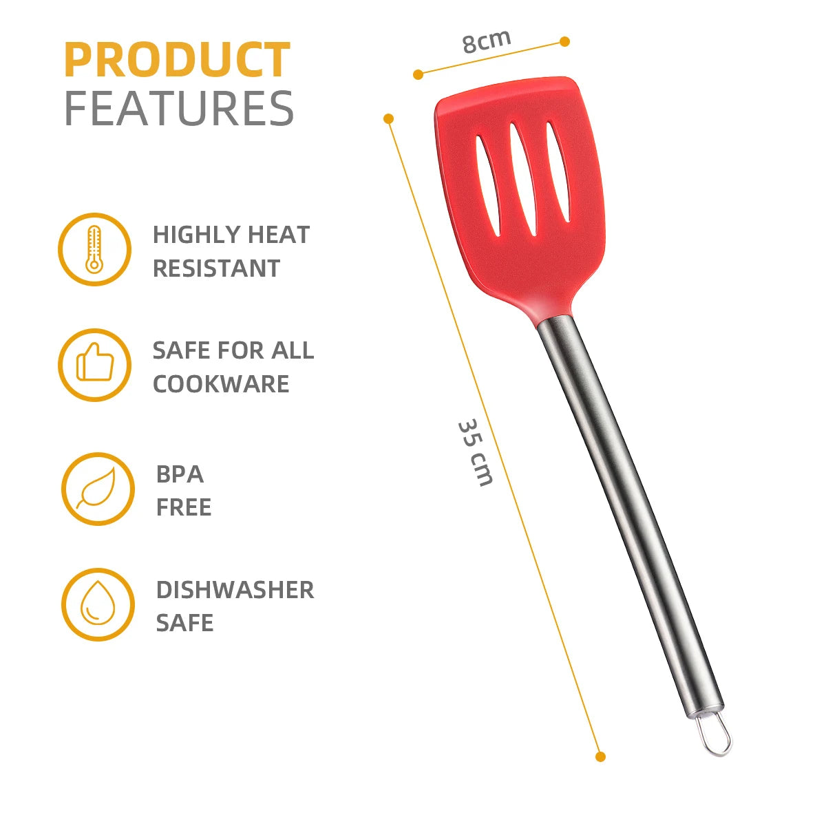 Silicone Slotted Spatula Turner High Heat Resistant BPA Free Kitchen Utensils Ideal Cookware for Frying Qme