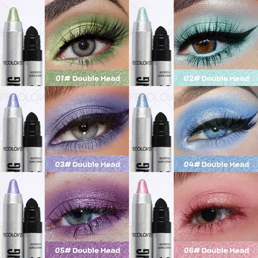 Long-lasting Dual-ended Shimmer Eyeshadow Stick Blue Green Violet Qme
