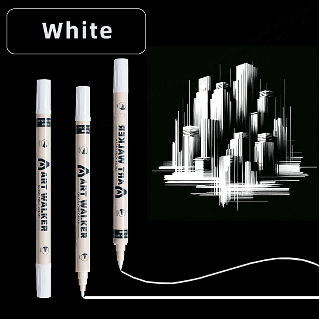 4Pcs Art Dual Tip Acrylic Black/White/Gold/Silver Paint Marker Pens, Suitable For Rock Painting,Glass, DIY Process Paint Set Qme
