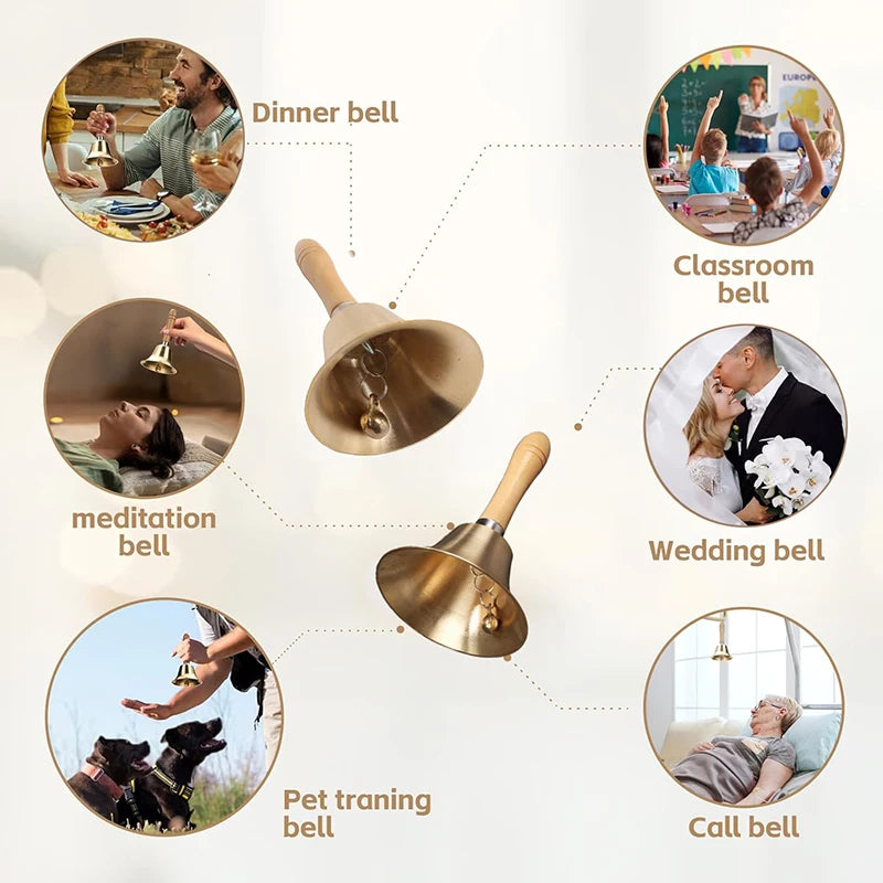 Loud Hand Bells Solid Brass Call Seniors Home Animal Training Dinner Qme