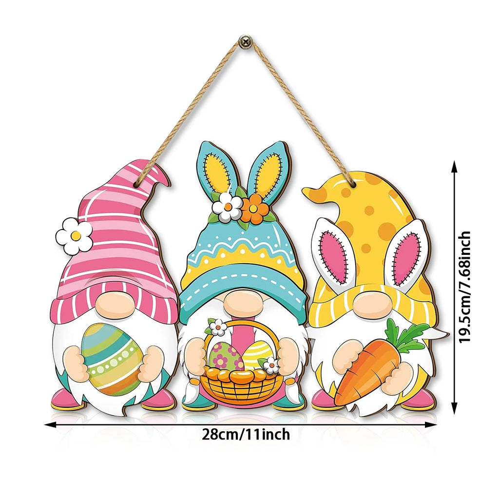 Rustic Wooden Easter Sign, Bunny Gnome Design, Holiday Hanging Ornament for Home & Celebrations, Unique Gift for Friends ﻿ Qme