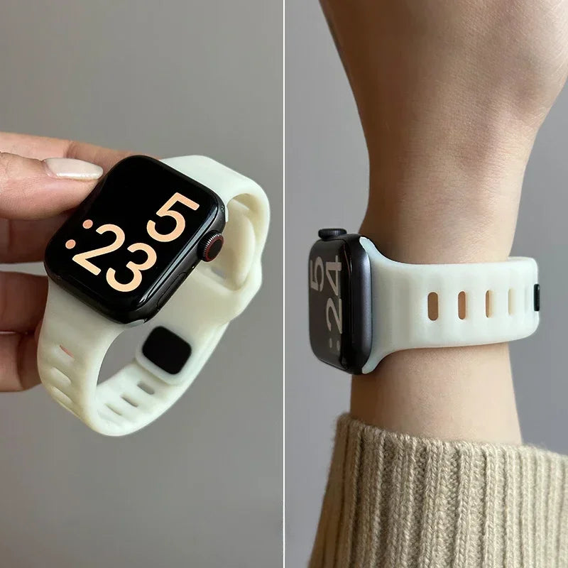 Silicone Sport Strap For Apple Watch Band 49mm 45mm 44mm 42mm 40mm 41 38 correa bracelet iwatch Series 10 9 8 7 6 5 4 3 se ultra Qme