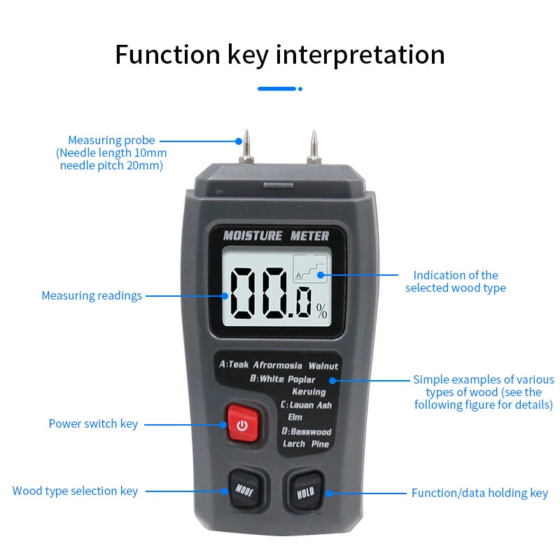 Two Pins Digital Wood Moisture Meter 0-99 9 Humidity Tester Timber Qme