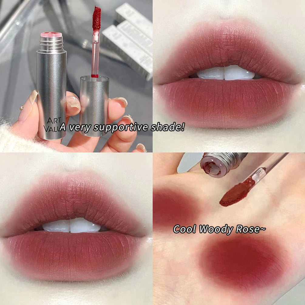 Silver Tube Lip Gloss 6 Colors Nude Matte Lipstick Waterproof Long Lasting Women Red Lip Tint Mud Velvet Lip Glaze Cosmetics Qme 01