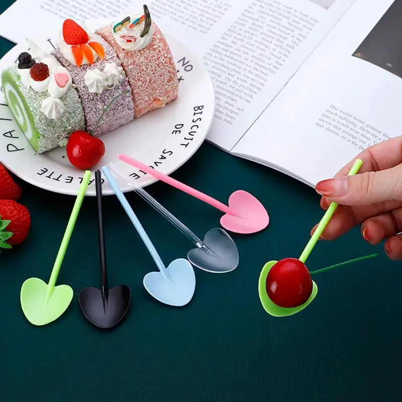 100pcs Heart Shape Disposable Spoons - Colorful Long Handle Dessert Spoons For Ice Cream, Cake, Pastry, Mooncakes | Cute Party Qme